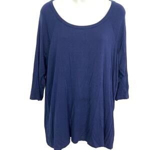 Torrid Womens Stretch Knit Blue Navy Embroidered 3/4 Sleeve Top Shirt 00 / 10